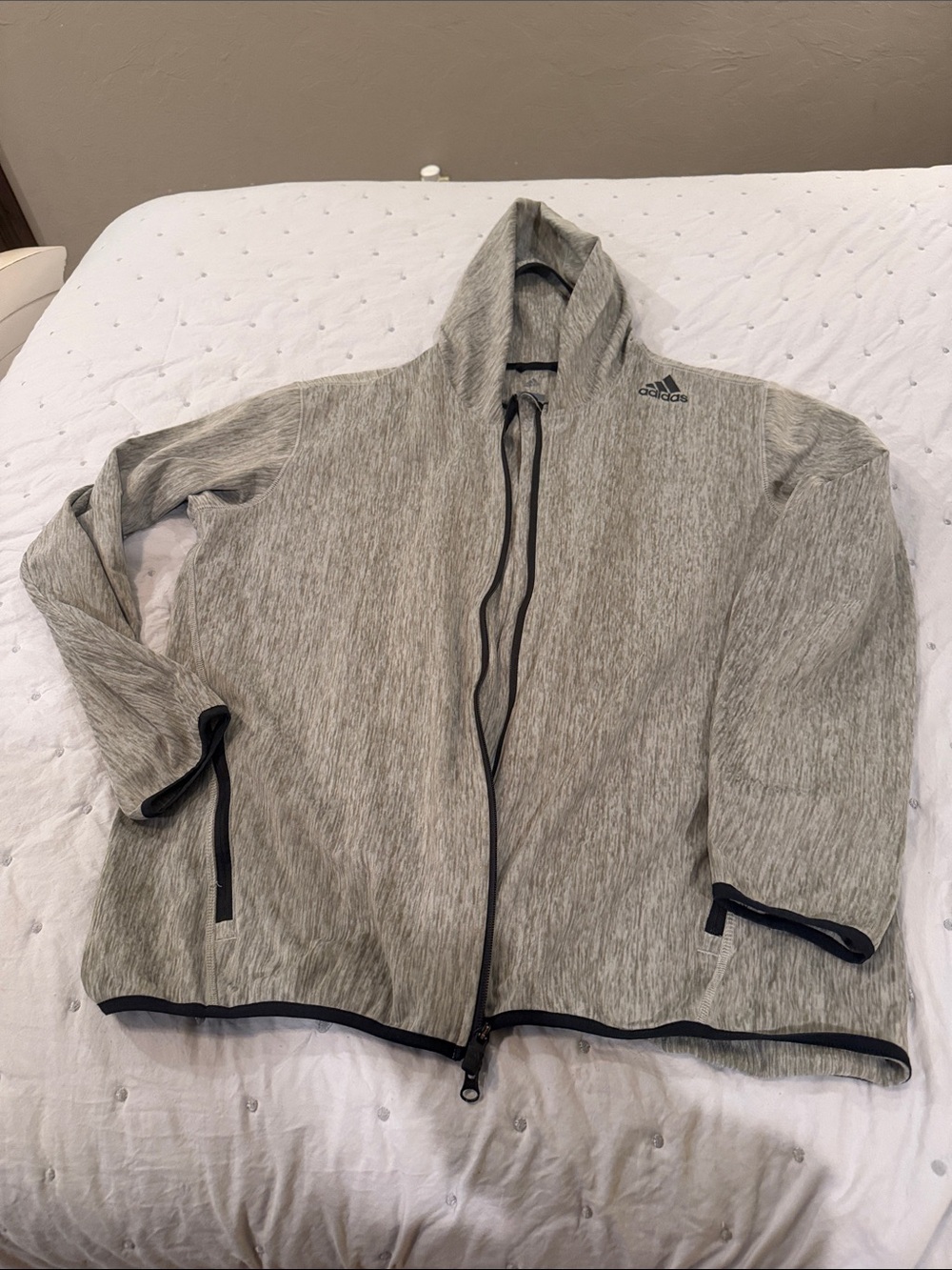 adidas Men's Heather Gray Full-Zip Hooded Performance Jacket